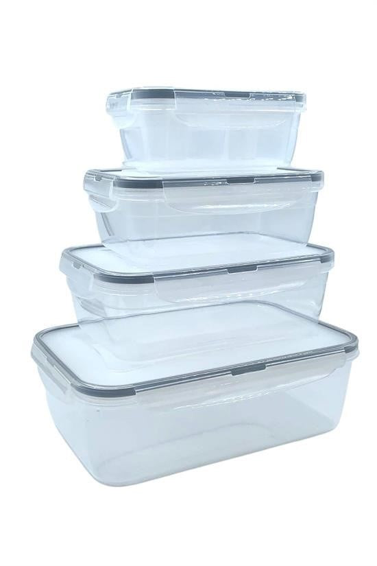 BUFFER® 4lü İç İçe Sızdırmaz Contalı Kilitli Kapaklı Plastik Erzak Saklama Kapları LC315