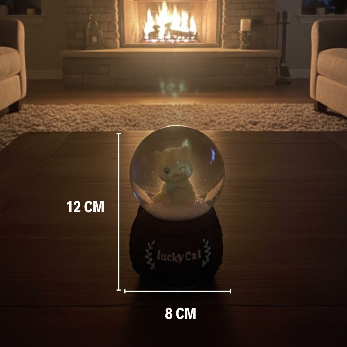 Pilli Işıklı Müzikli Kar Küresi–Şanslı Kedi Figürlü Eğlenceli Masaüstü Biblo, LED Aydınlatmalı Dekoratif Hediyelik Kar Küresi