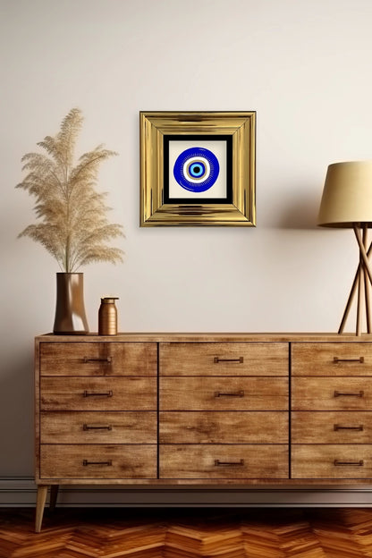 Nazar Boncuğu Çerçeveli Taş Tablo 30 x 30