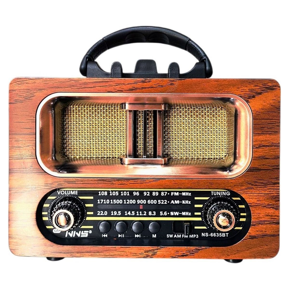 BUFFER® Büyük Boy Retro, Nostaljik, Ahşap Tasarım Bluetooth Hoparlörlü, Şarjlı, Taşınabilir FM/AM Destekli Radyo NS-6635