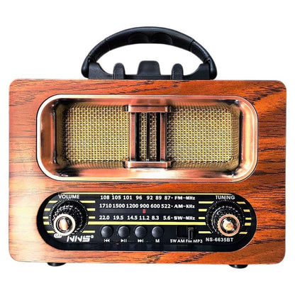BUFFER® Büyük Boy Retro, Nostaljik, Ahşap Tasarım Bluetooth Hoparlörlü, Şarjlı, Taşınabilir FM/AM Destekli Radyo NS-6635
