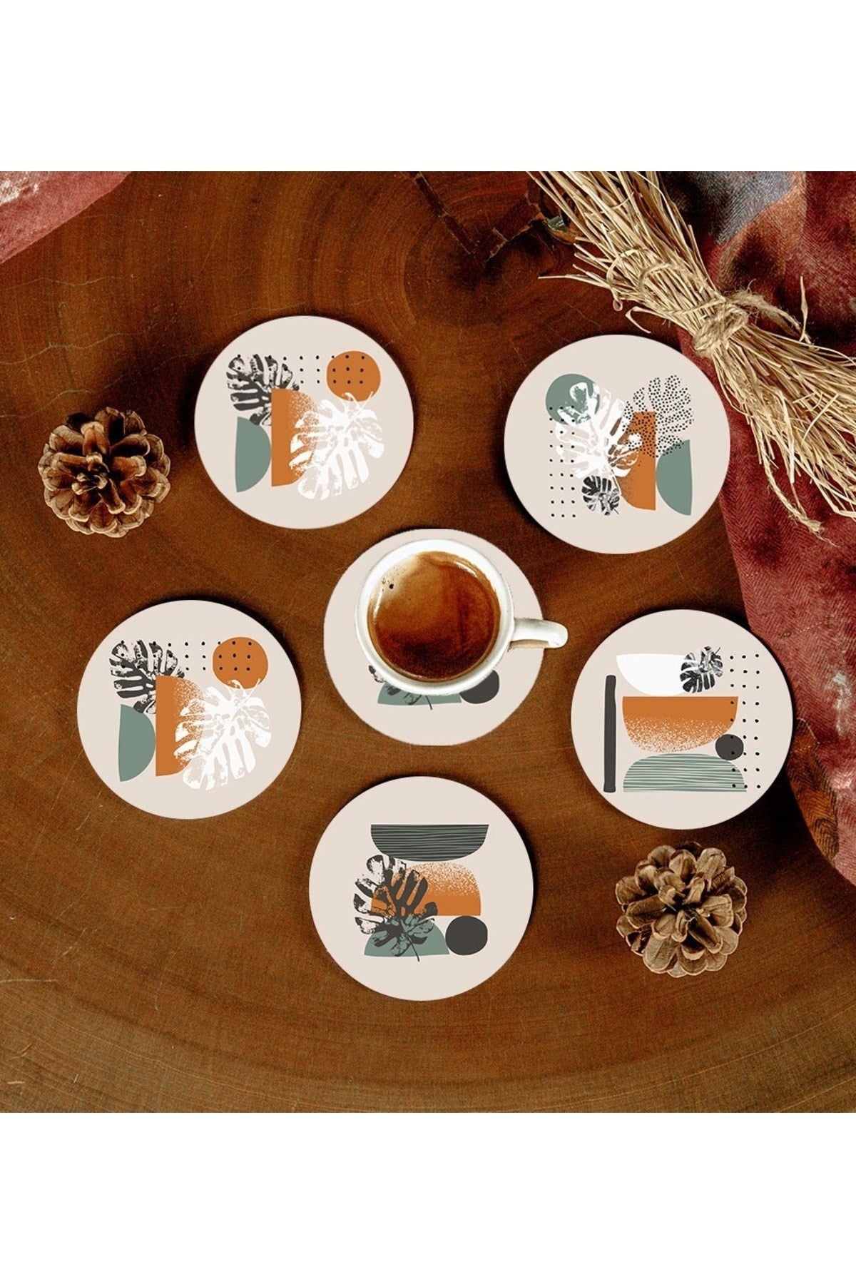 6 Adet Desenli Mdf Bardak Altlığı