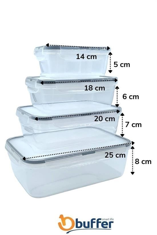 BUFFER® 4lü İç İçe Sızdırmaz Contalı Kilitli Kapaklı Plastik Erzak Saklama Kapları LC315