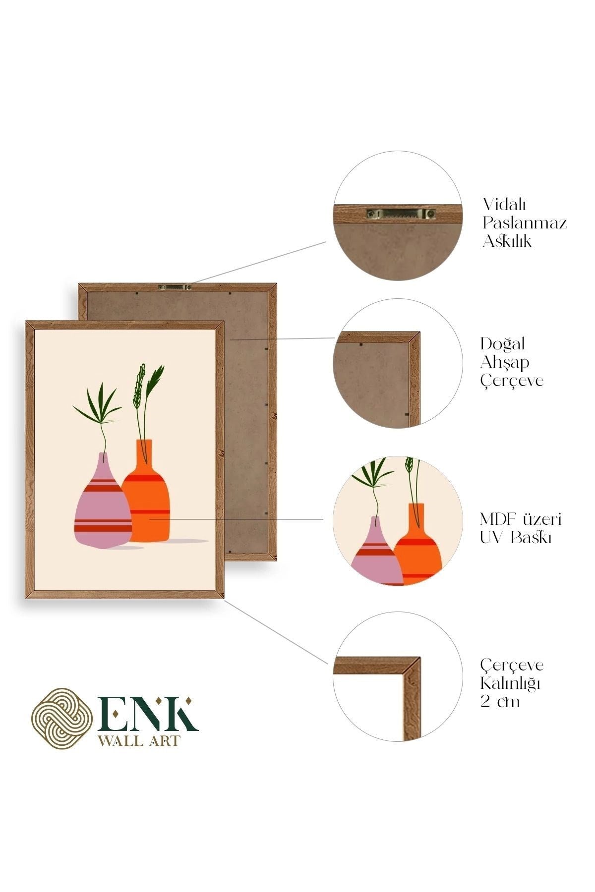 Çiçek Desenli Üçlü Ahşap Çerçeveli Tablo 23 x 30