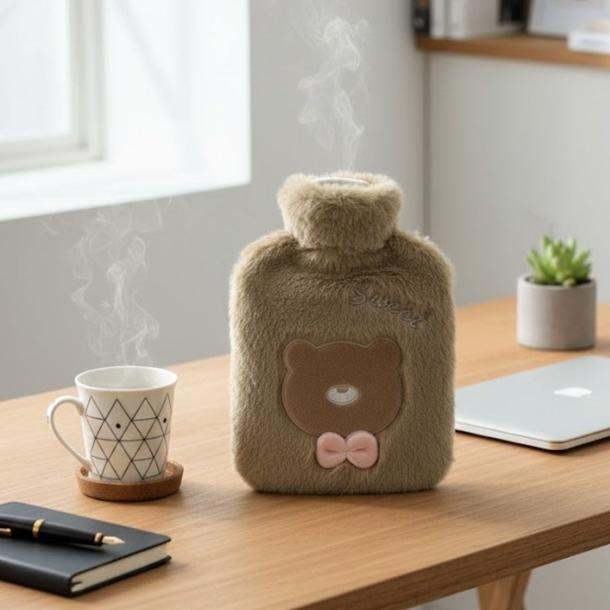 Papyonlu Ayıcıklı Kahverengi Figürlü Peluş Sıcak Su Torbası 1 Lt – Yumuşak Kılıf, Uzun Süre Sıcak Tutan Termal Su Torbası