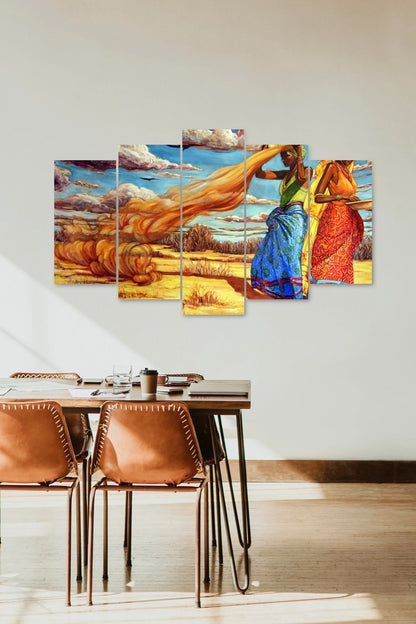 Kadınlar ve Bulutlar 5 Parçalı Mdf Tablo 60 x 100