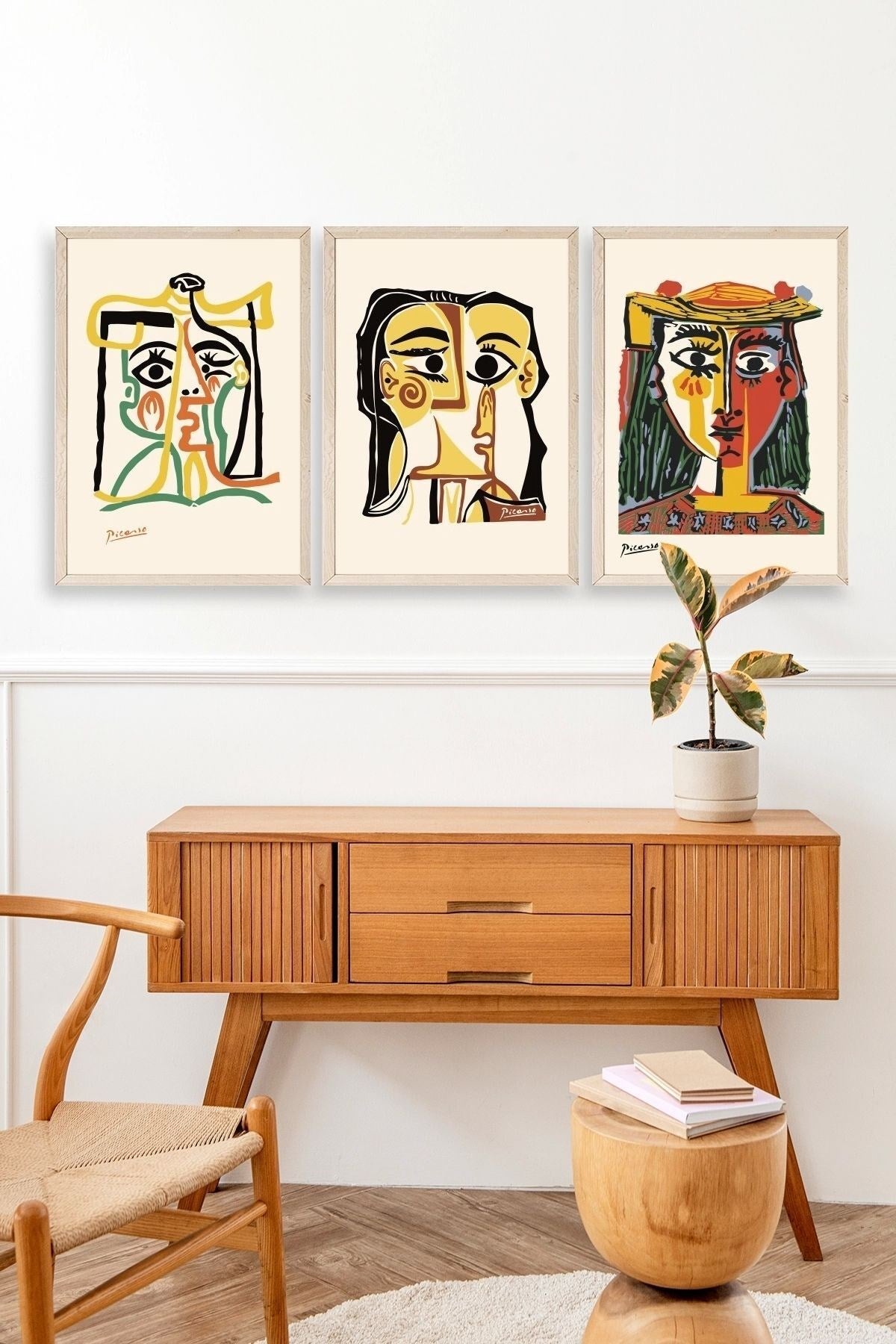 Picasso Üçlü Ahşap Çerçeveli Tablo 50 x 70