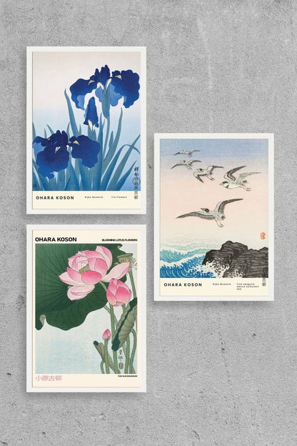 Vazodaki Çiçekler Üçlü Ahşap Çerçeveli Tablo 23 x 30