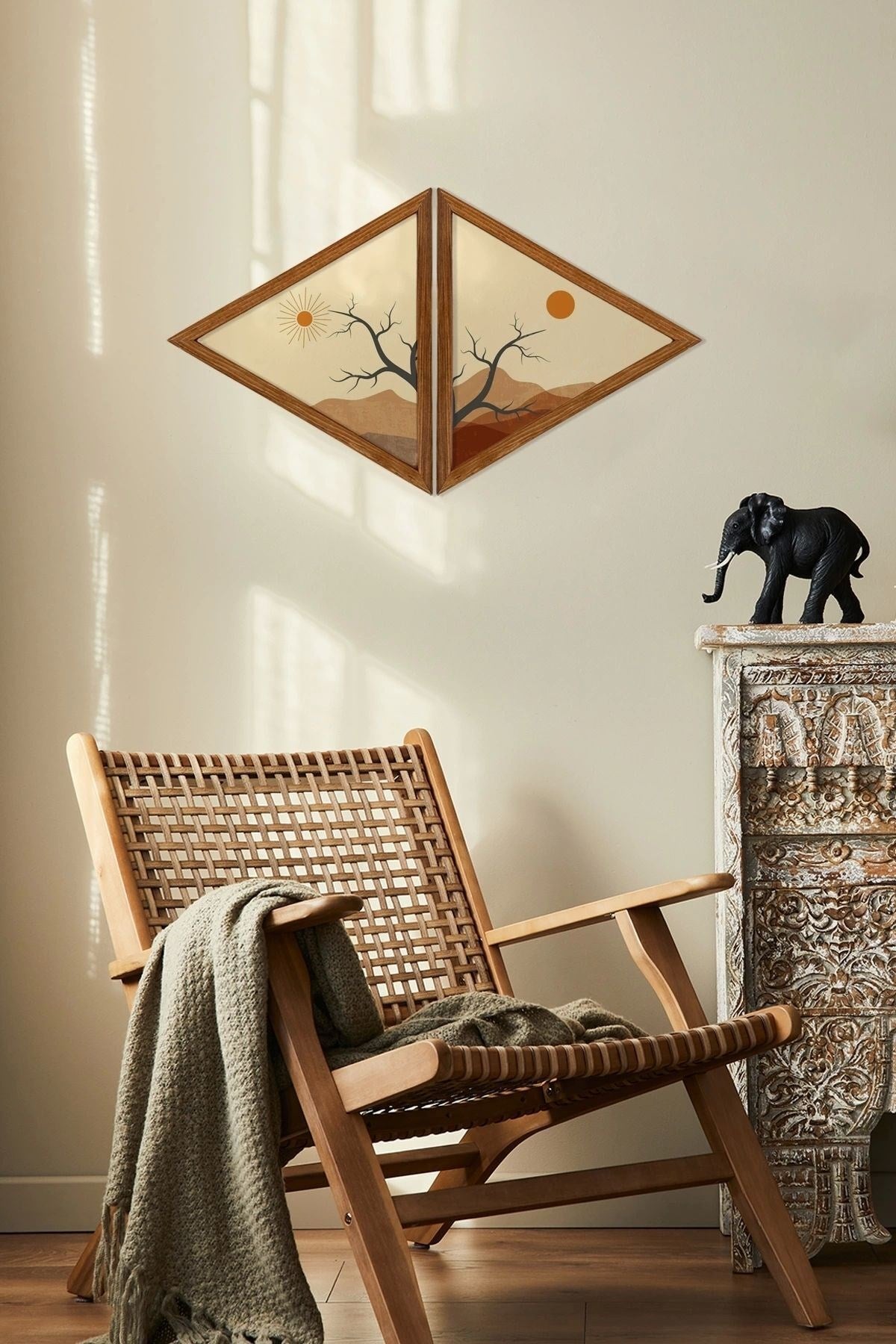 Dekoratif Üçgen Çerçeveli Ahşap Tablo Set 35 x 40