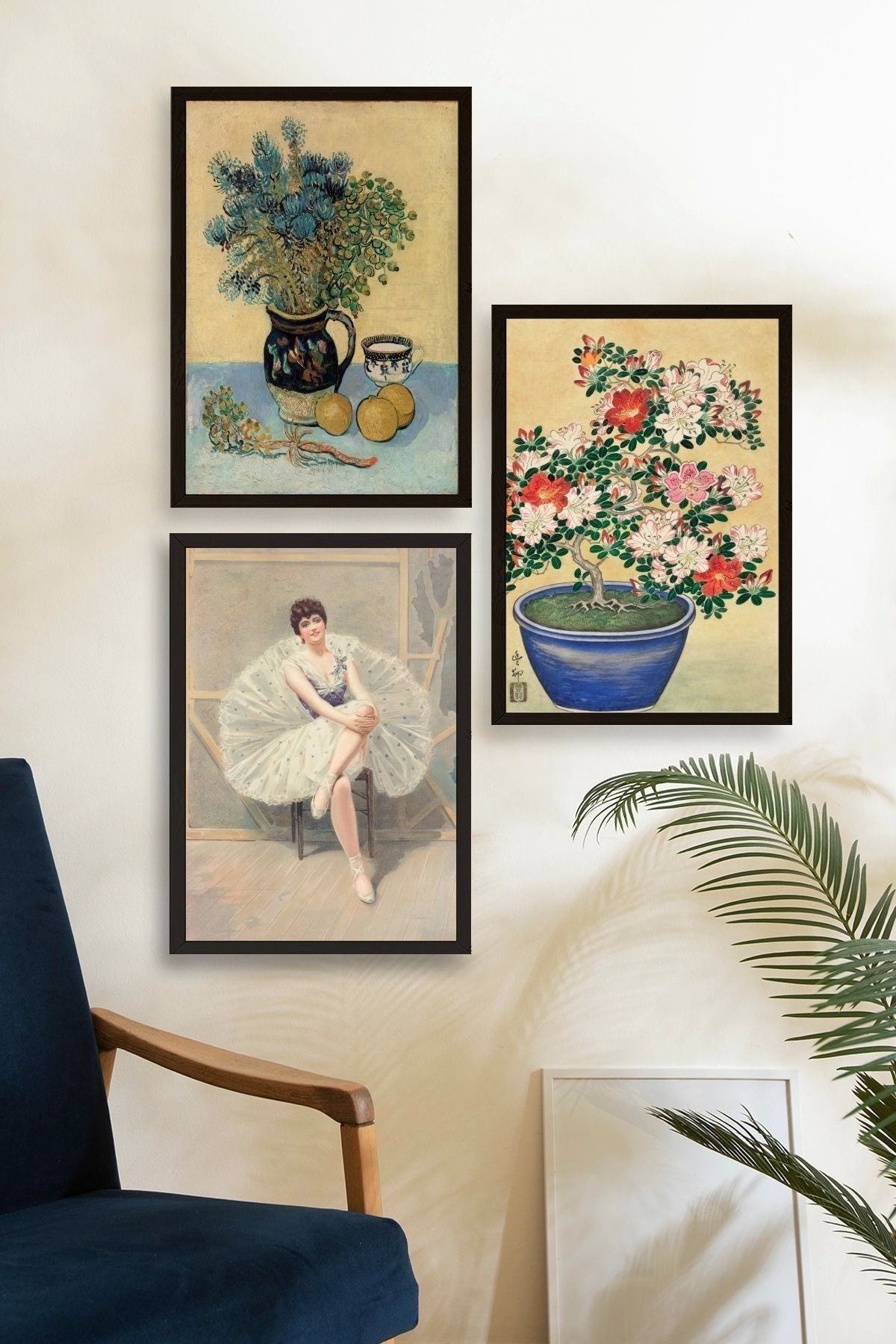 Ünlü Tablolar Üçlü Ahşap Çerçeveli Tablo 23 x 30