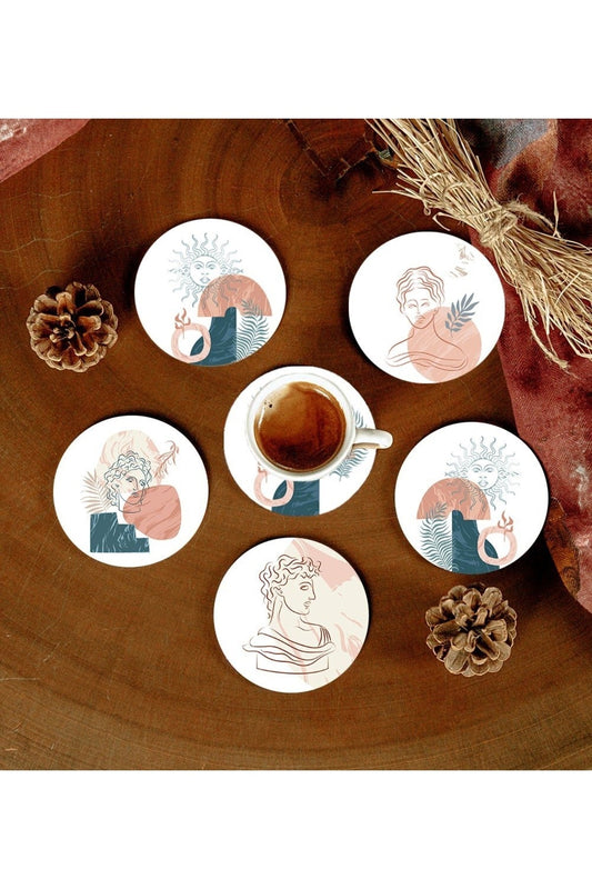 6 Adet Desenli Mdf Bardak Altlığı