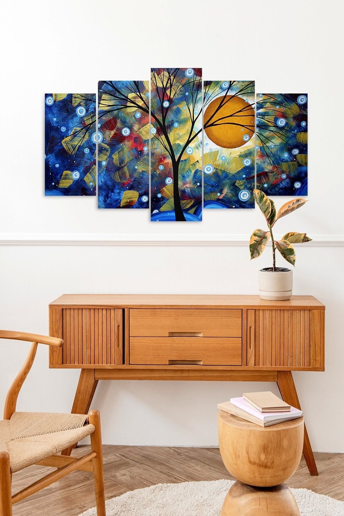 Çiçekler ve Gece 5 Parçalı Mdf Tablo 60 x 100