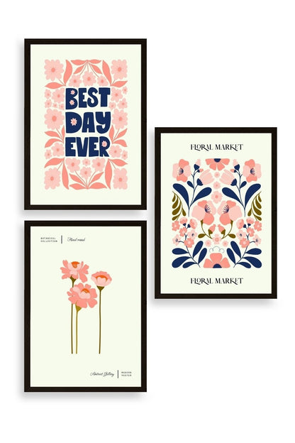 Flower Market Üçlü Ahşap Çerçeveli Tablo 50 x 70