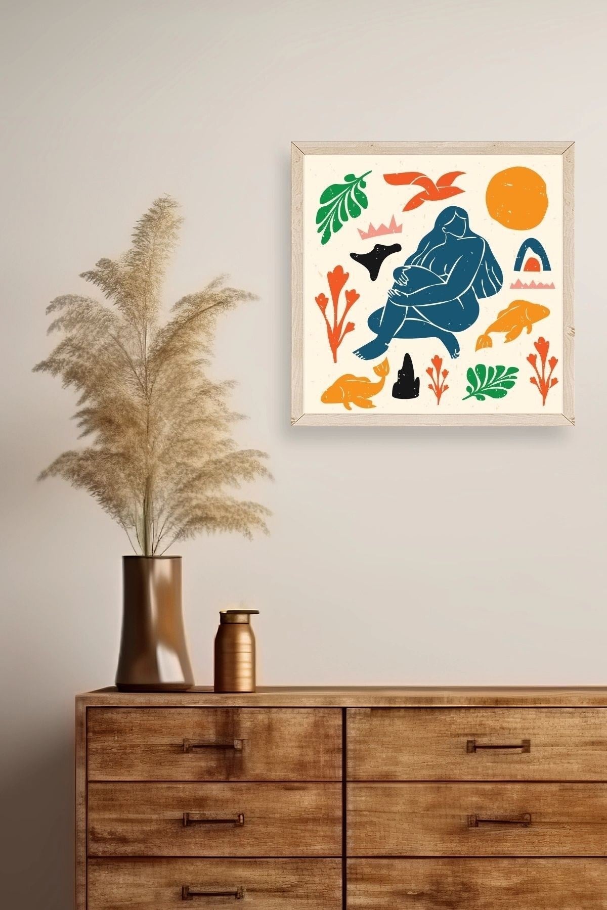 Kadın Ahşap Çerçeveli Tablo 23 x 23