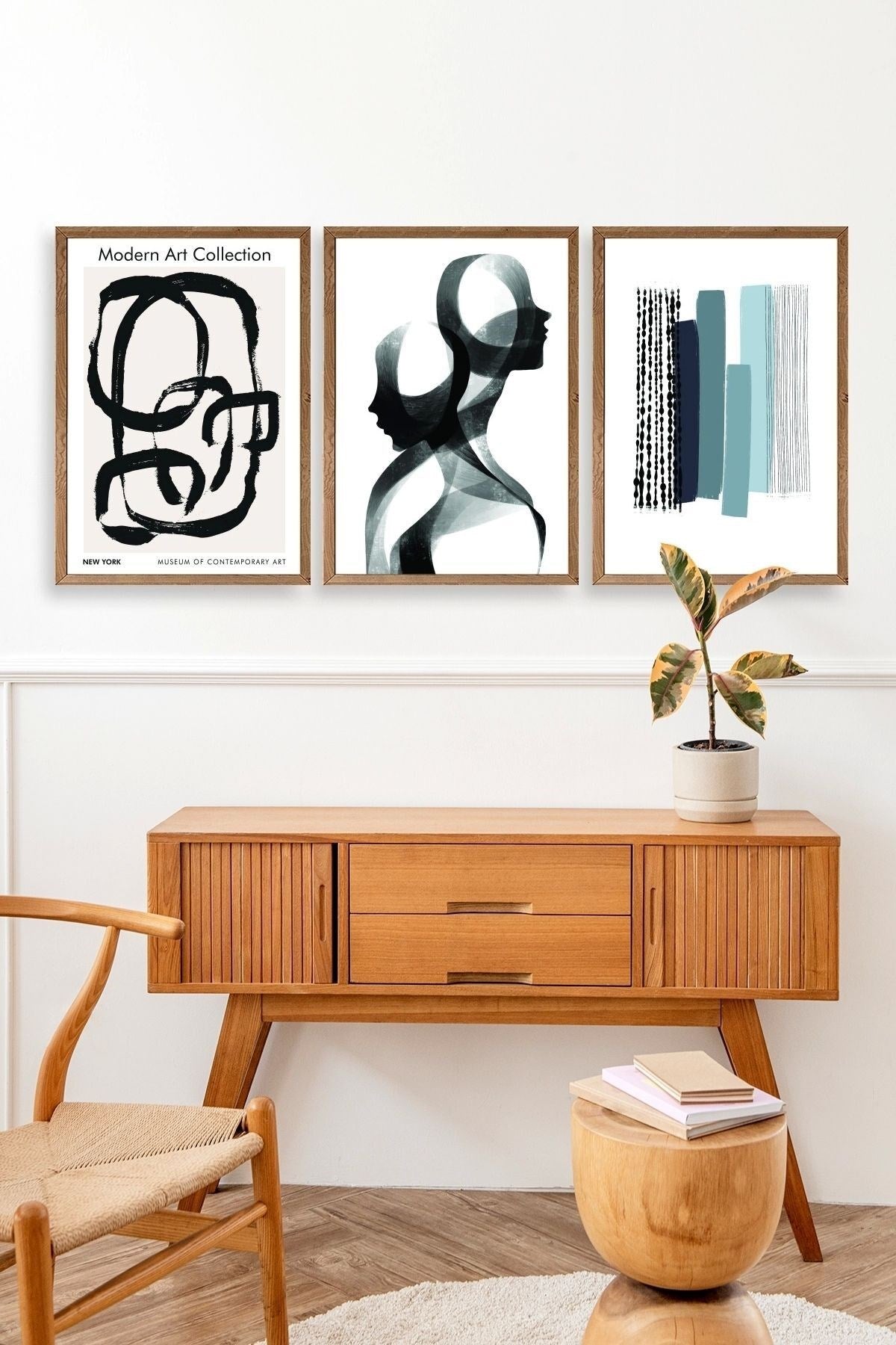 Modern Üçlü Ahşap Çerçeveli Tablo 50 x 70