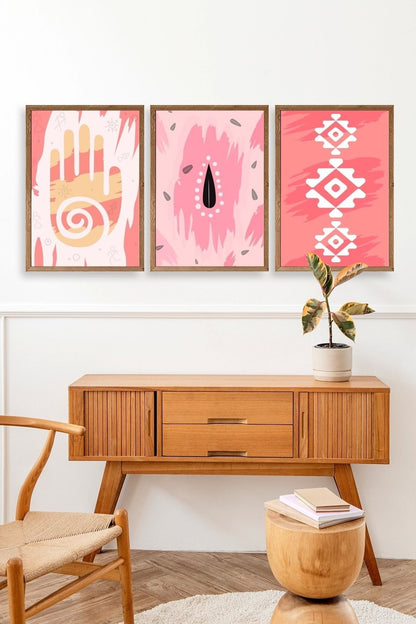 Düşündüren Şekiller Üçlü Ahşap Çerçeveli Tablo 17 x 23