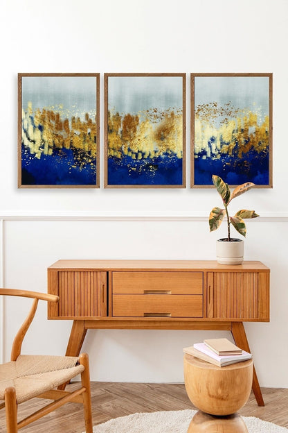 Soyut Üçlü Ahşap Çerçeveli Tablo 40 x 60