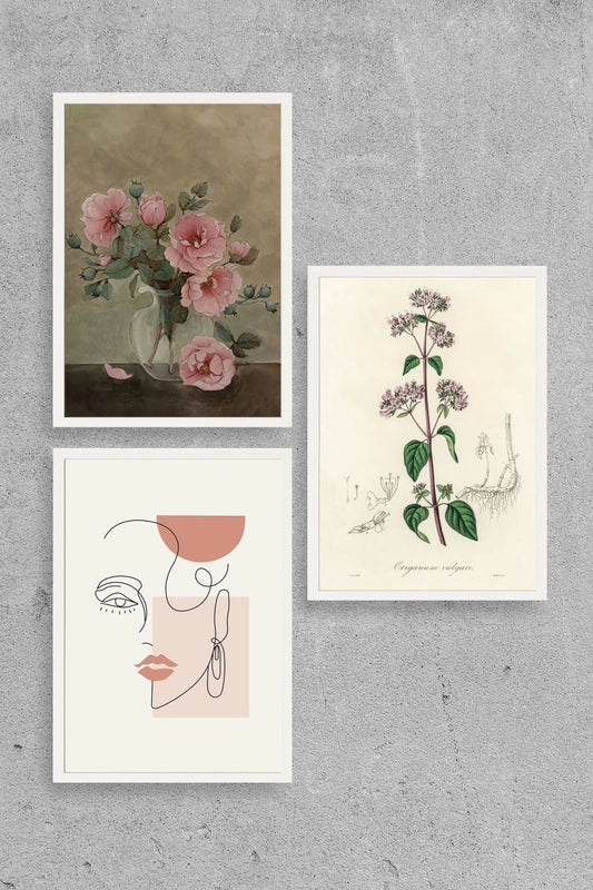 Çiçek Üçlü Ahşap Çerçeveli Tablo 50 x 70