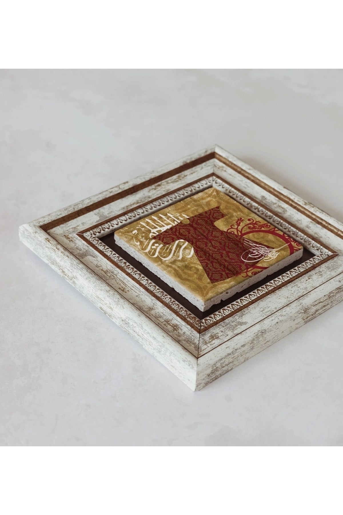 Osmanlı Kaftan Ve Tuğra Çerçeveli Taş Tablo , Çerçeveli Taş Duvar Dekoru 20 cm