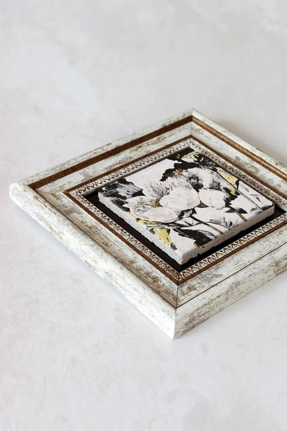 Çiçek Çerçeveli Taş Tablo , Çerçeveli Taş Duvar Dekoru-enkcrcvtbl-00155 20 cm