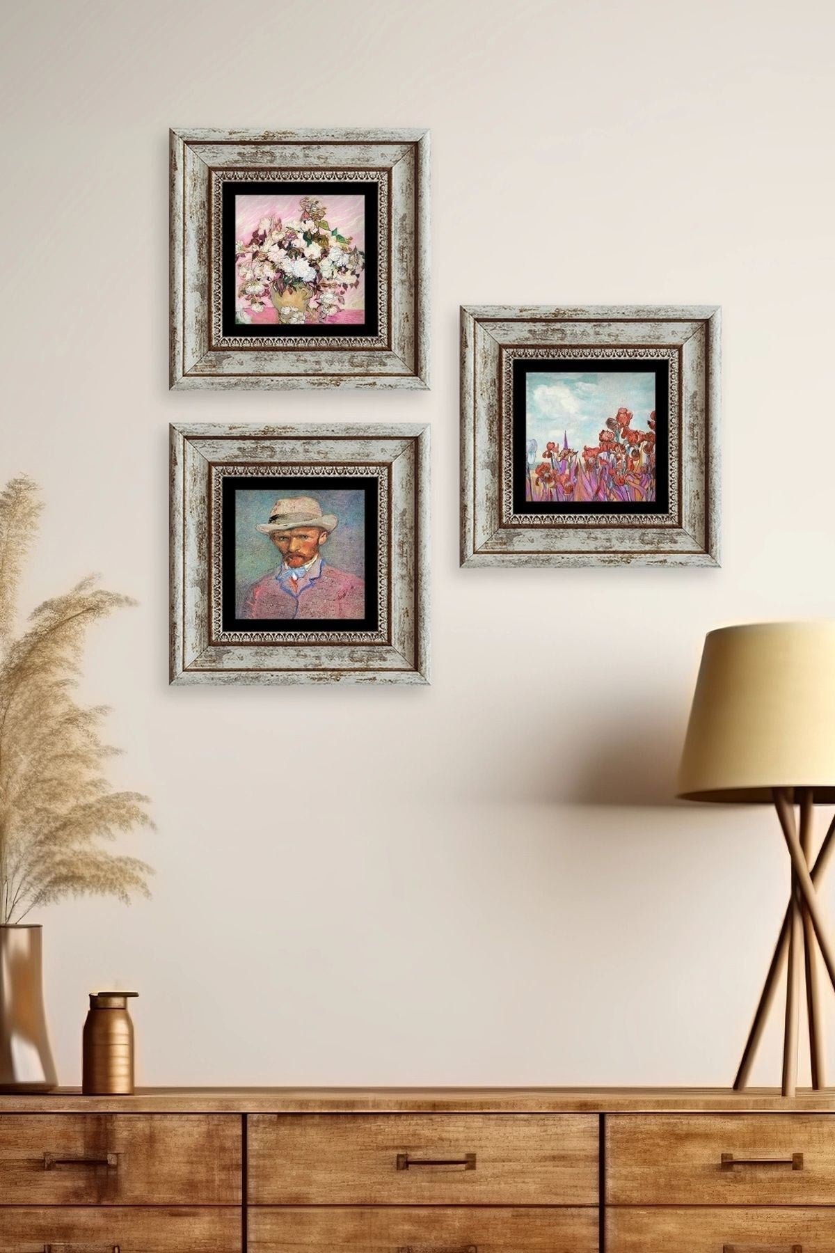 Van Gogh 3 lü Set Çerçeveli Taş Tablo 20 cm