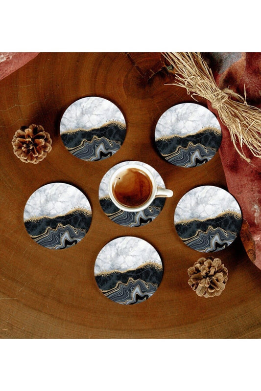 6 Adet Desenli Mdf Bardak Altlığı