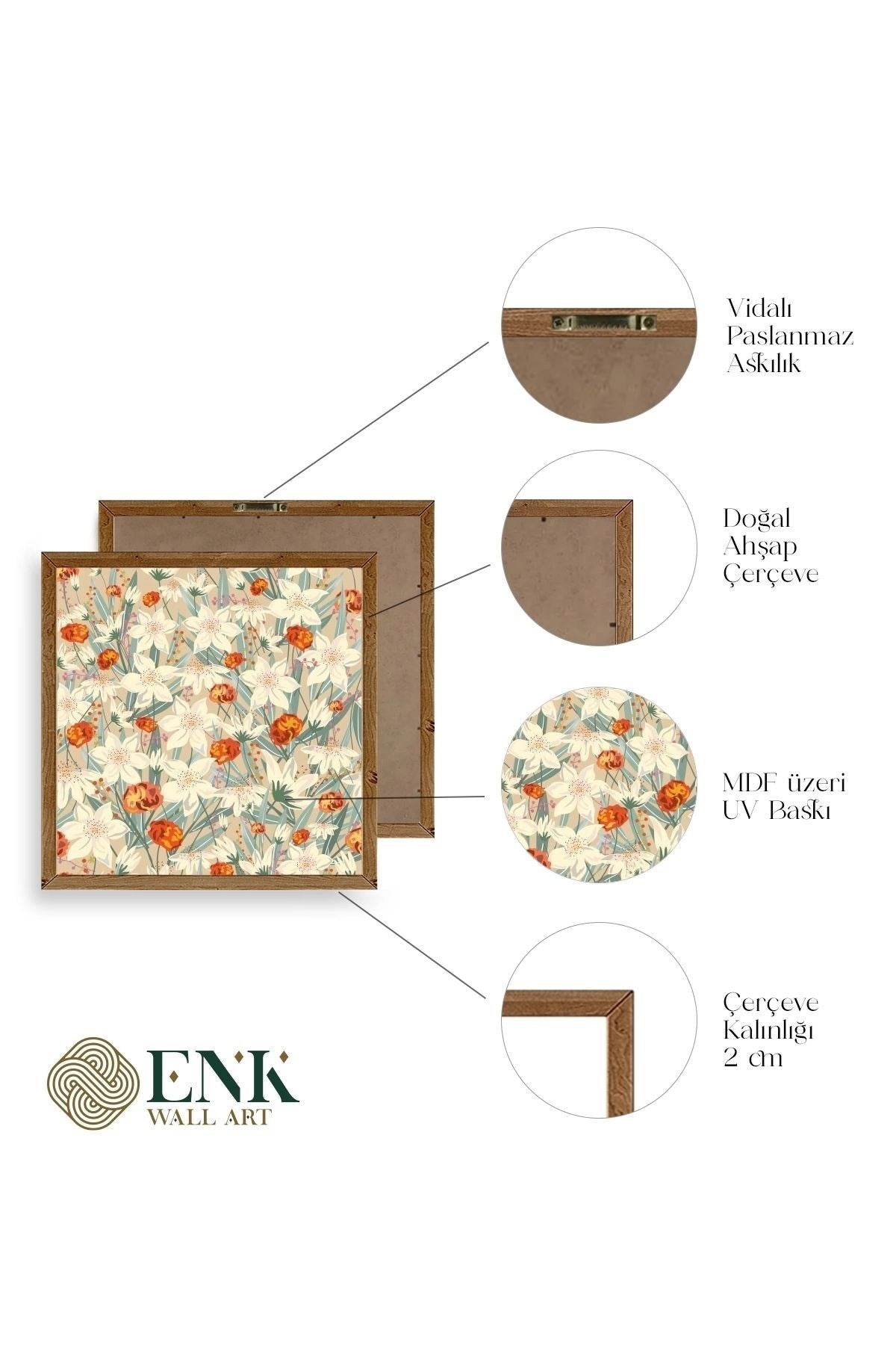 Çiçek Ahşap Çerçeveli Tablo 23 x 23