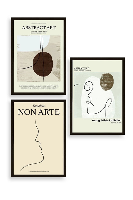 Soyut Sanat Üçlü Ahşap Çerçeveli Tablo 40 x 60