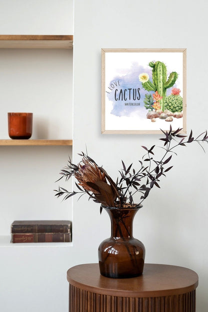Kaktüs Ahşap Çerçeveli Tablo 50 x 50