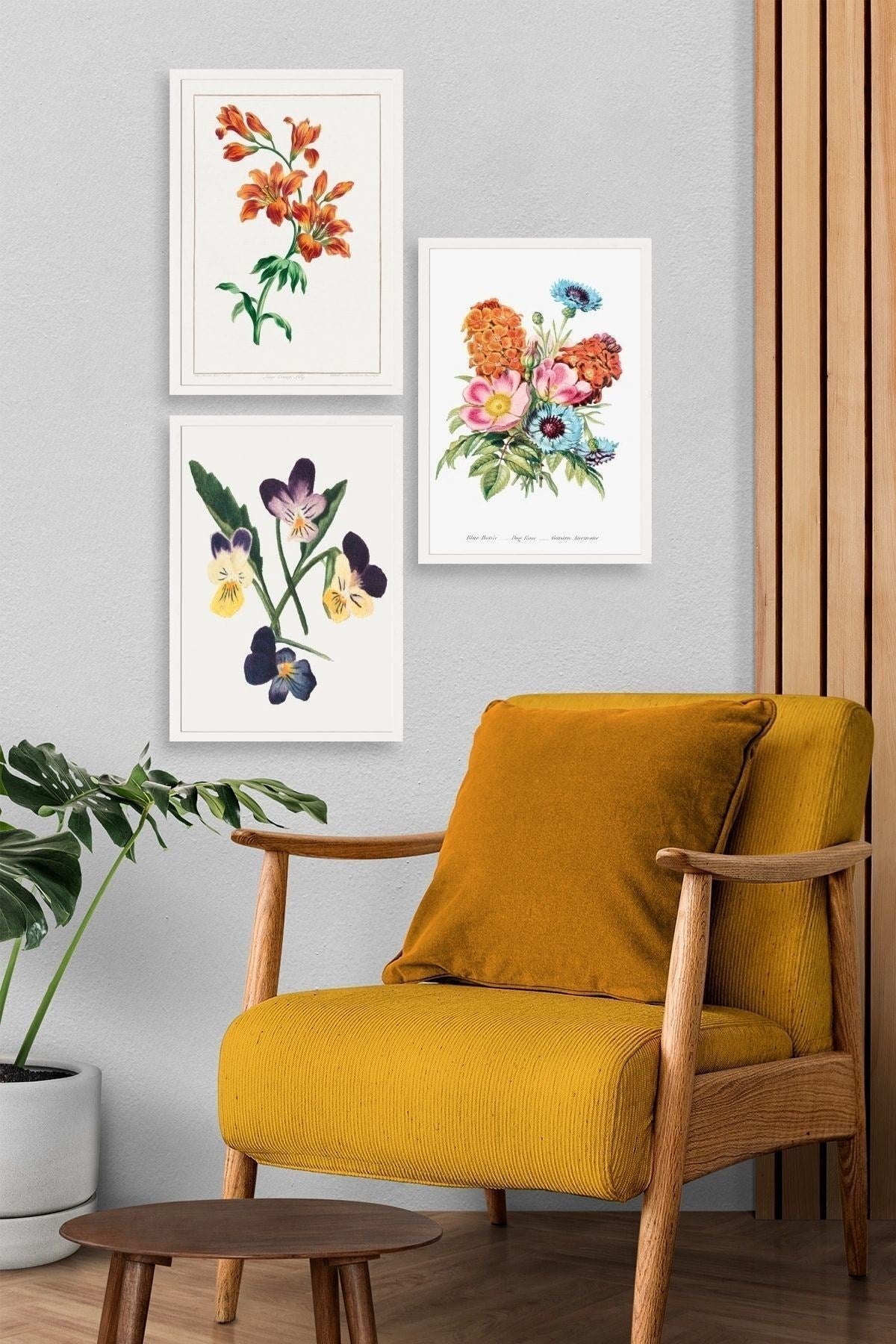 Çiçek Üçlü Ahşap Çerçeveli Tablo 50 x 70