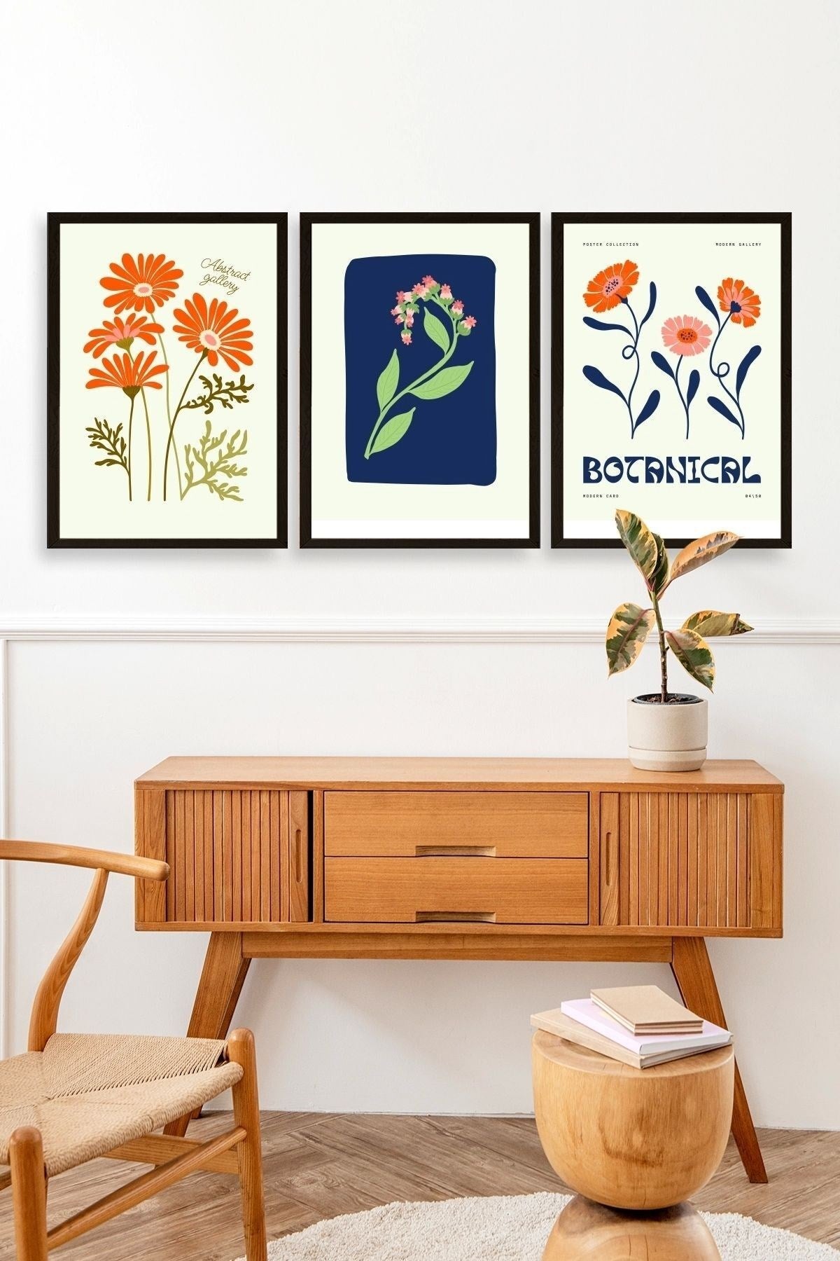 Botanik Üçlü Ahşap Çerçeveli Tablo 40 x 60