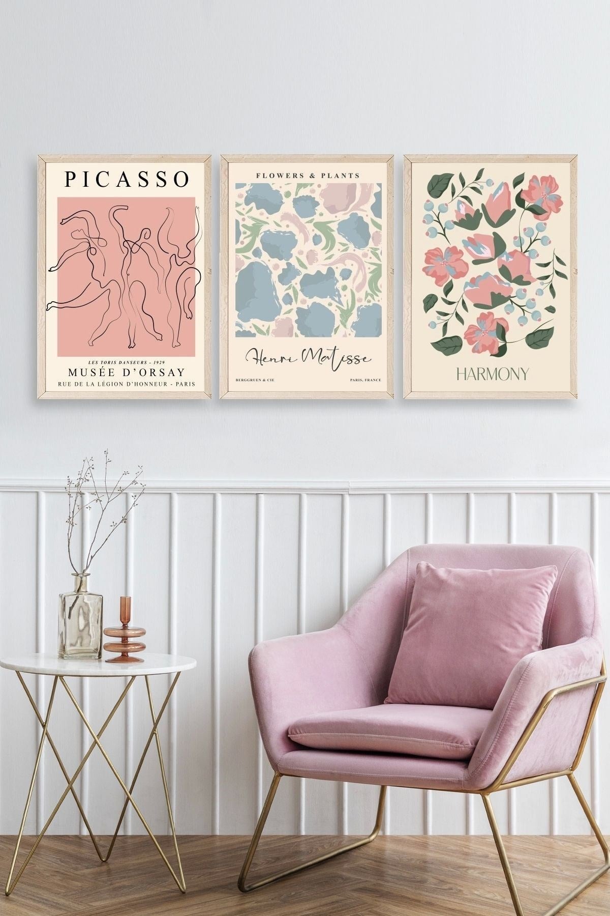 Ünlü Tablolar Üçlü Ahşap Çerçeveli Tablo 23 x 30