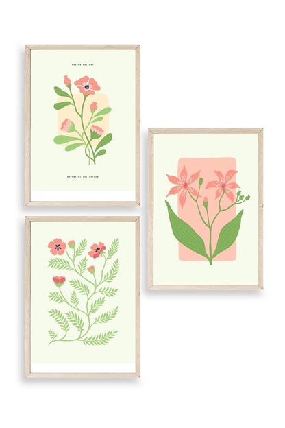 Botanik Üçlü Ahşap Çerçeveli Tablo 30 x 40