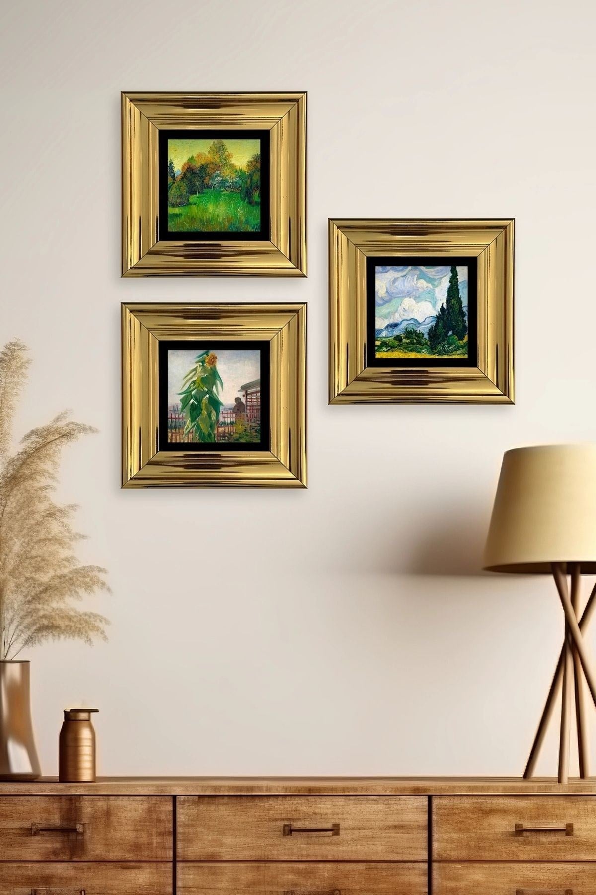 Doğa 3 lü Set Çerçeveli Taş Tablo 20 cm