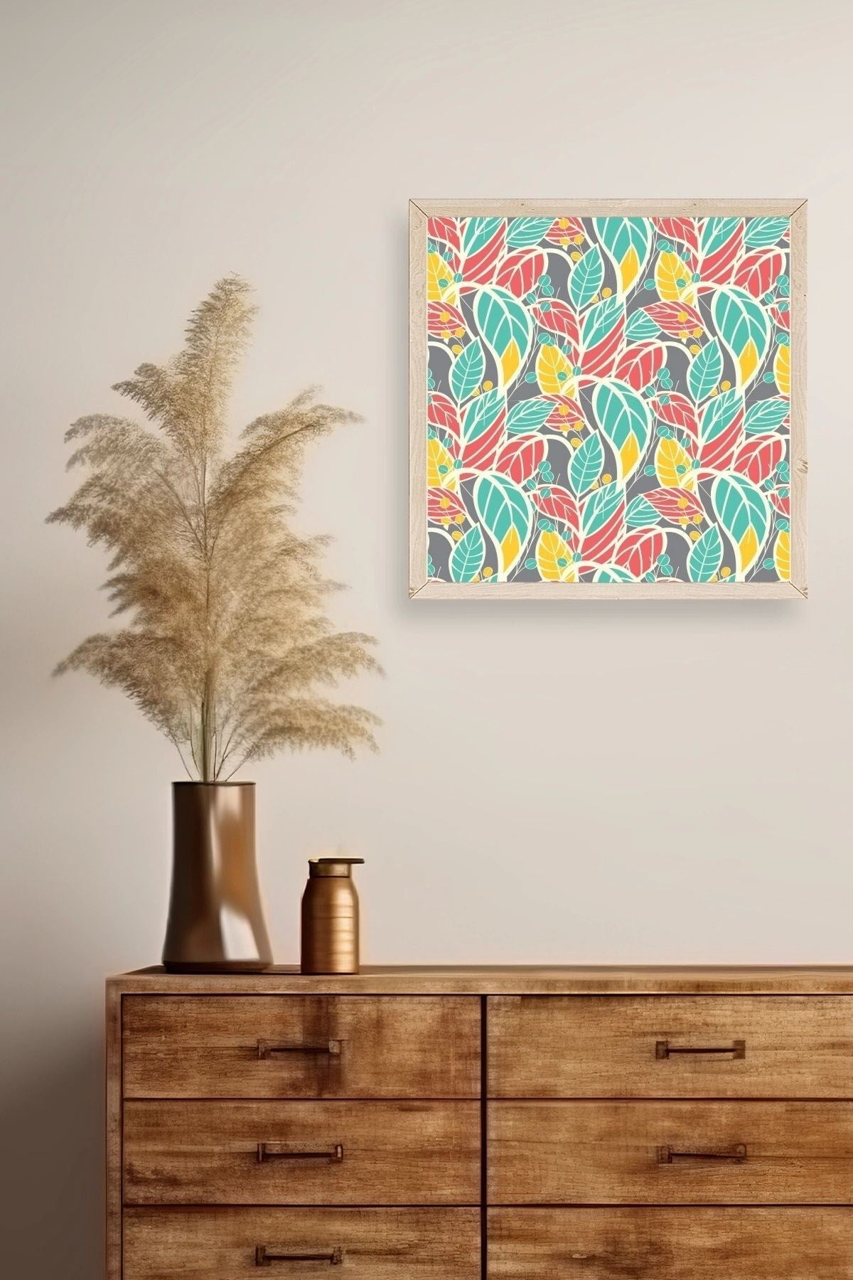 Yaprak Ahşap Çerçeveli Tablo 50 x 50