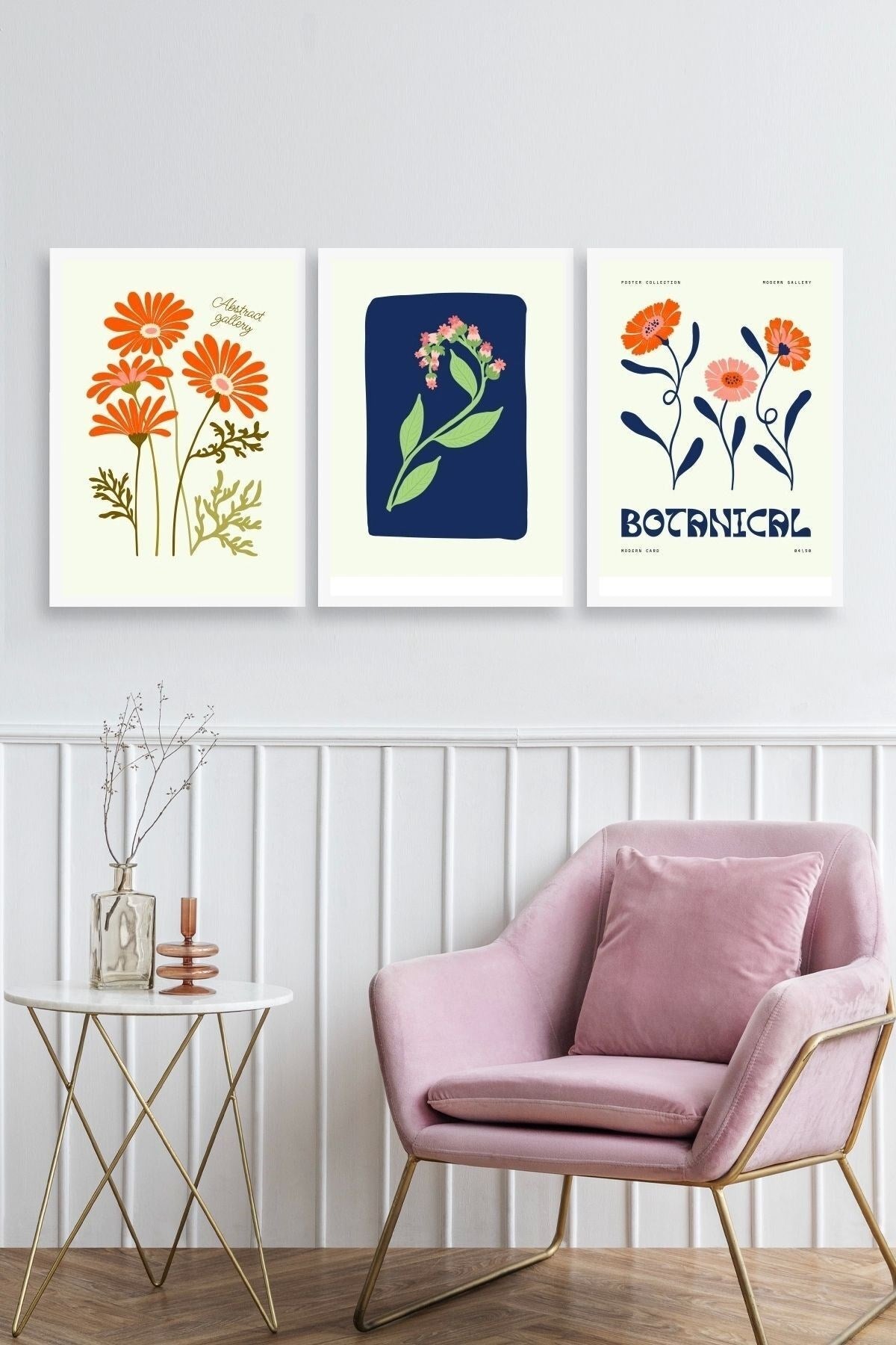 Botanik Üçlü Ahşap Çerçeveli Tablo 40 x 60