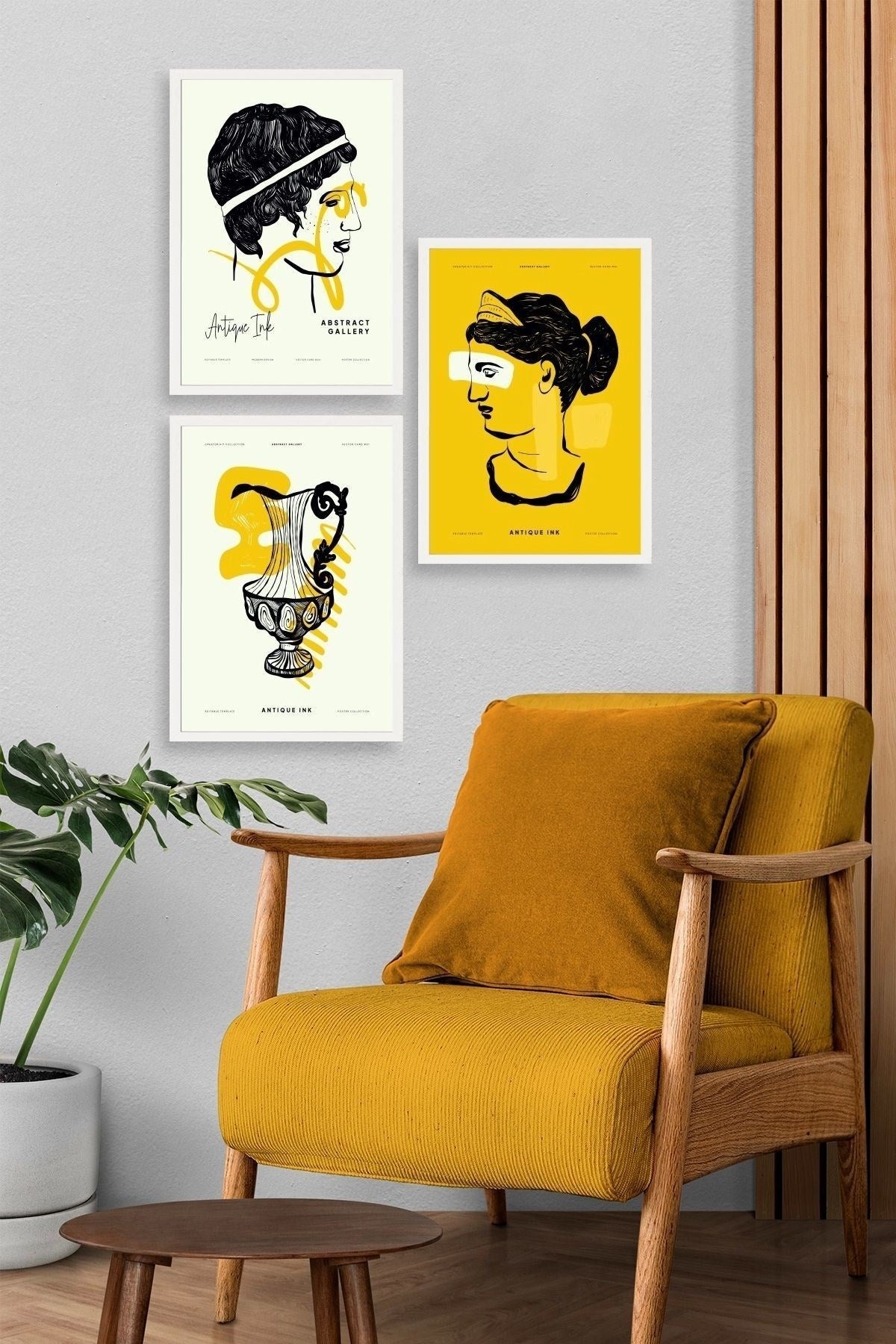 Soyut Üçlü Ahşap Çerçeveli Tablo 50 x 70