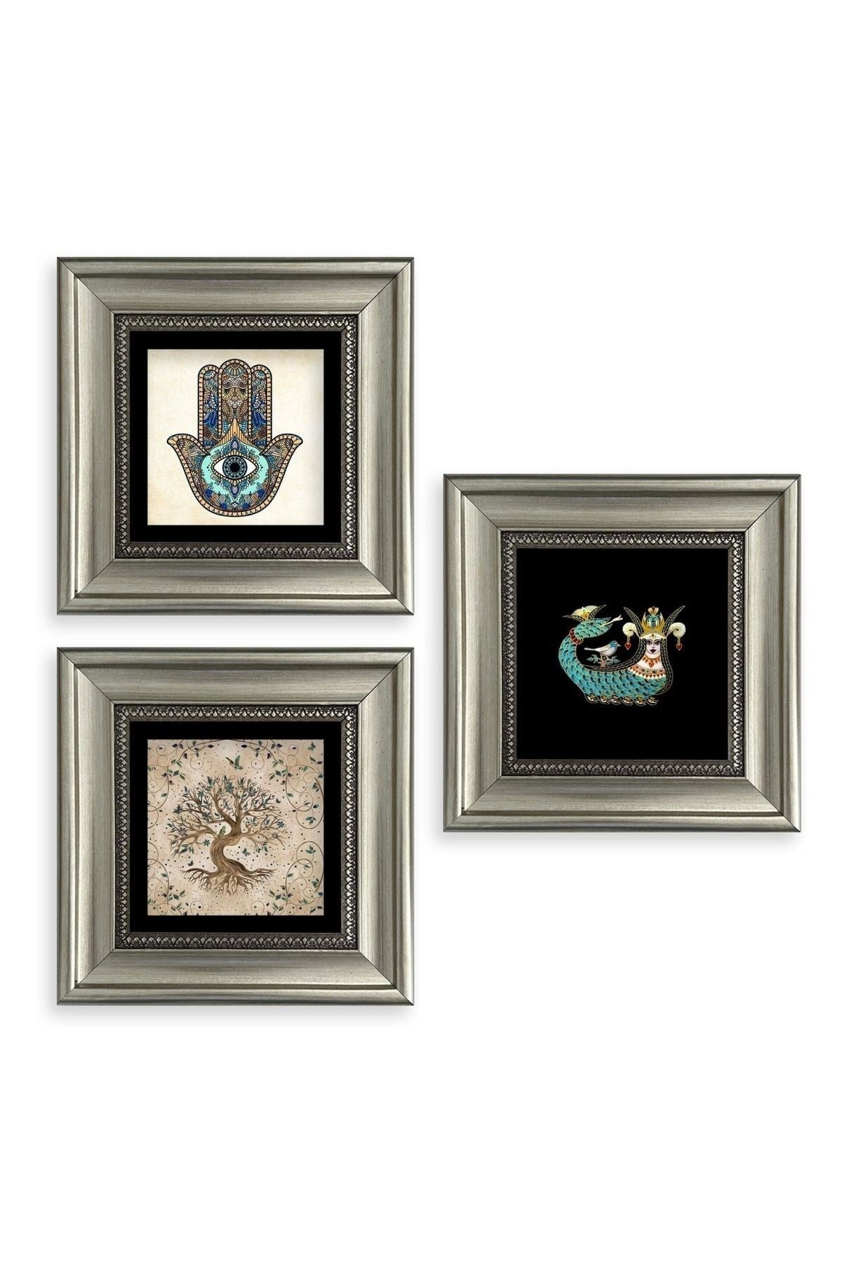 Mistik 3 lü Set Çerçeveli Taş Tablo 20 cm