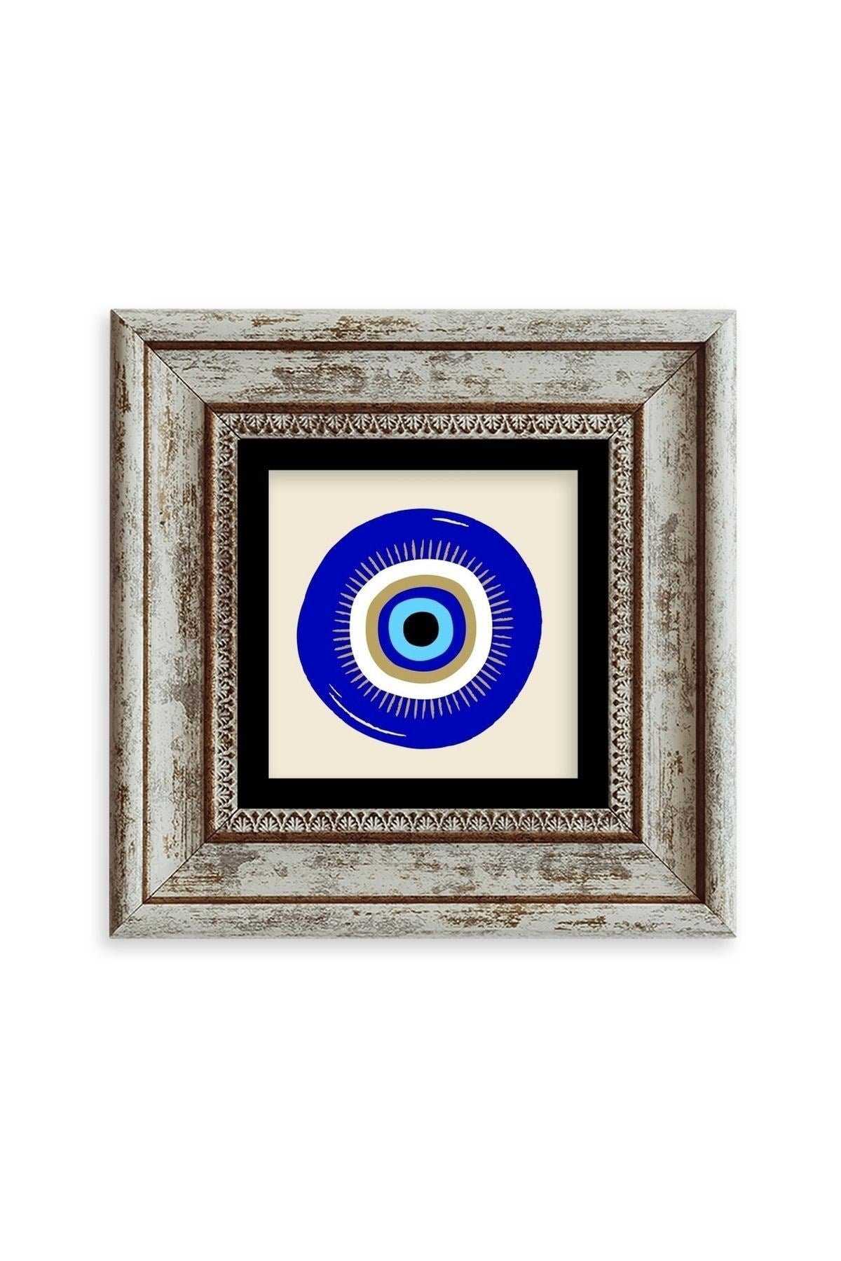 Nazar Boncuğu Çerçeveli Taş Tablo 20 cm