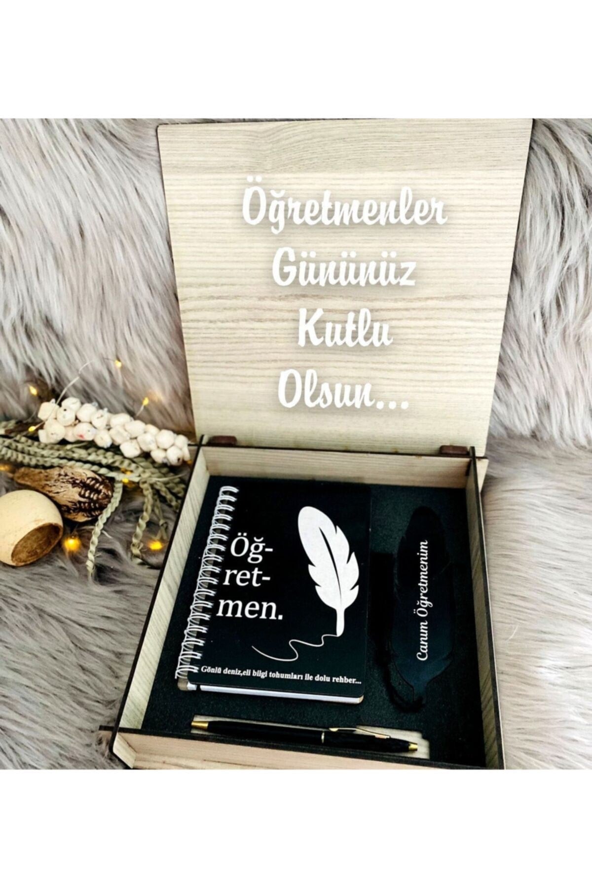 Öğretmenler Günü Ahşap Kutu , Defter ,kalem,ayraç Set