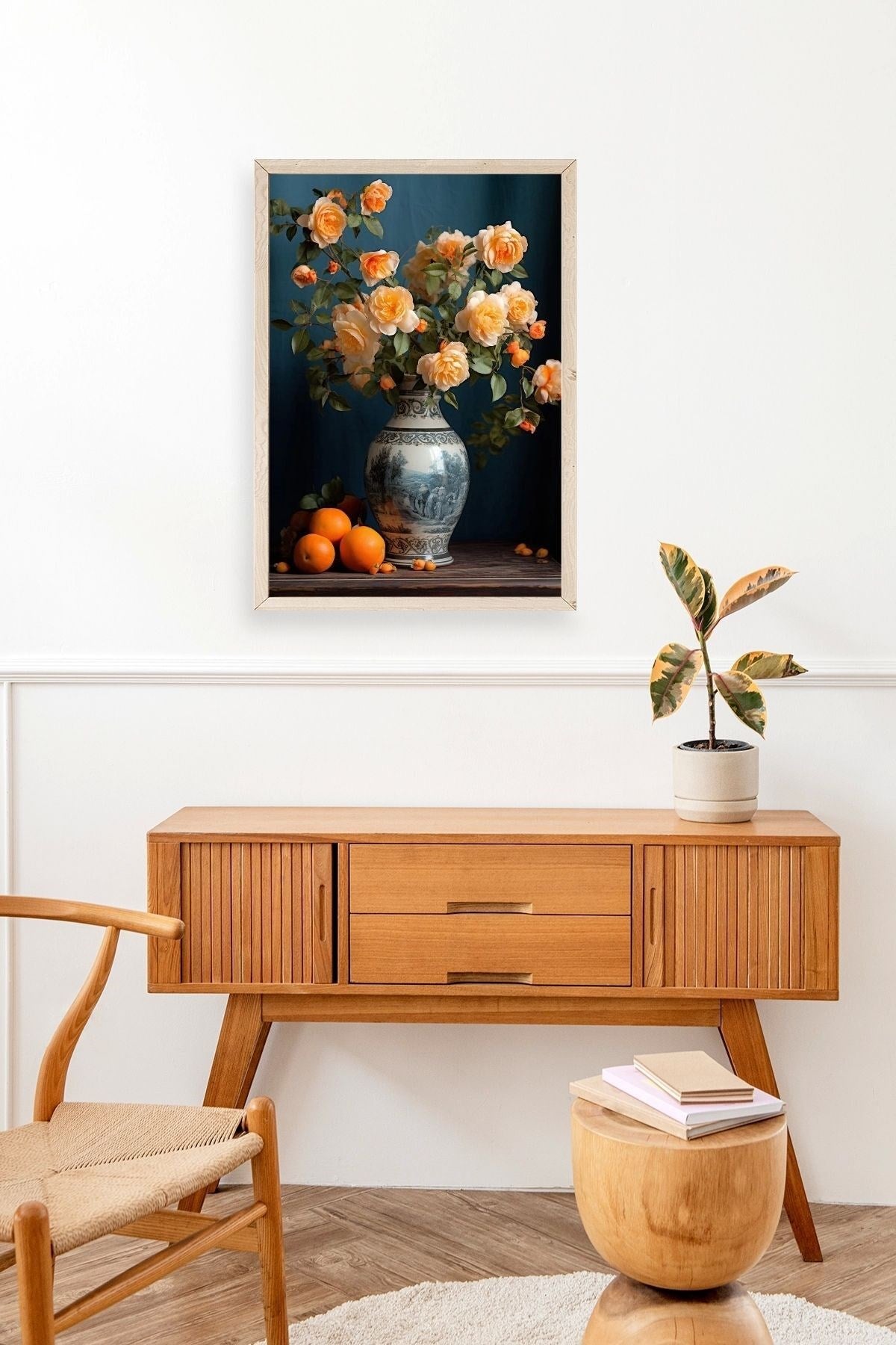 Çiçekli Vazo Ahşap Çerçeveli Tablo 30 x 42