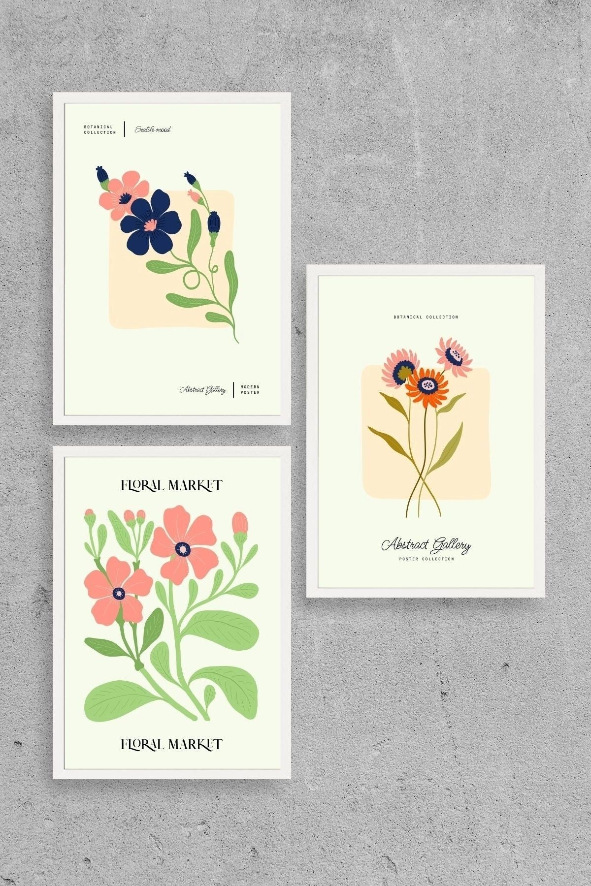 Flower Market Üçlü Ahşap Çerçeveli Tablo 23 x 30