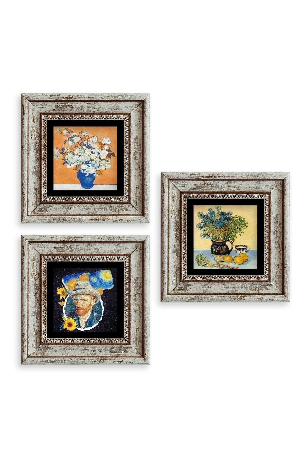 Van Gogh 3 lü Set Çerçeveli Taş Tablo 20 cm