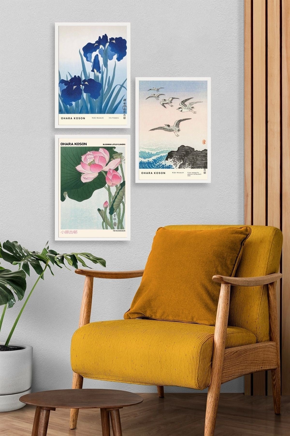 Vazodaki Çiçekler Üçlü Ahşap Çerçeveli Tablo 50 x 70