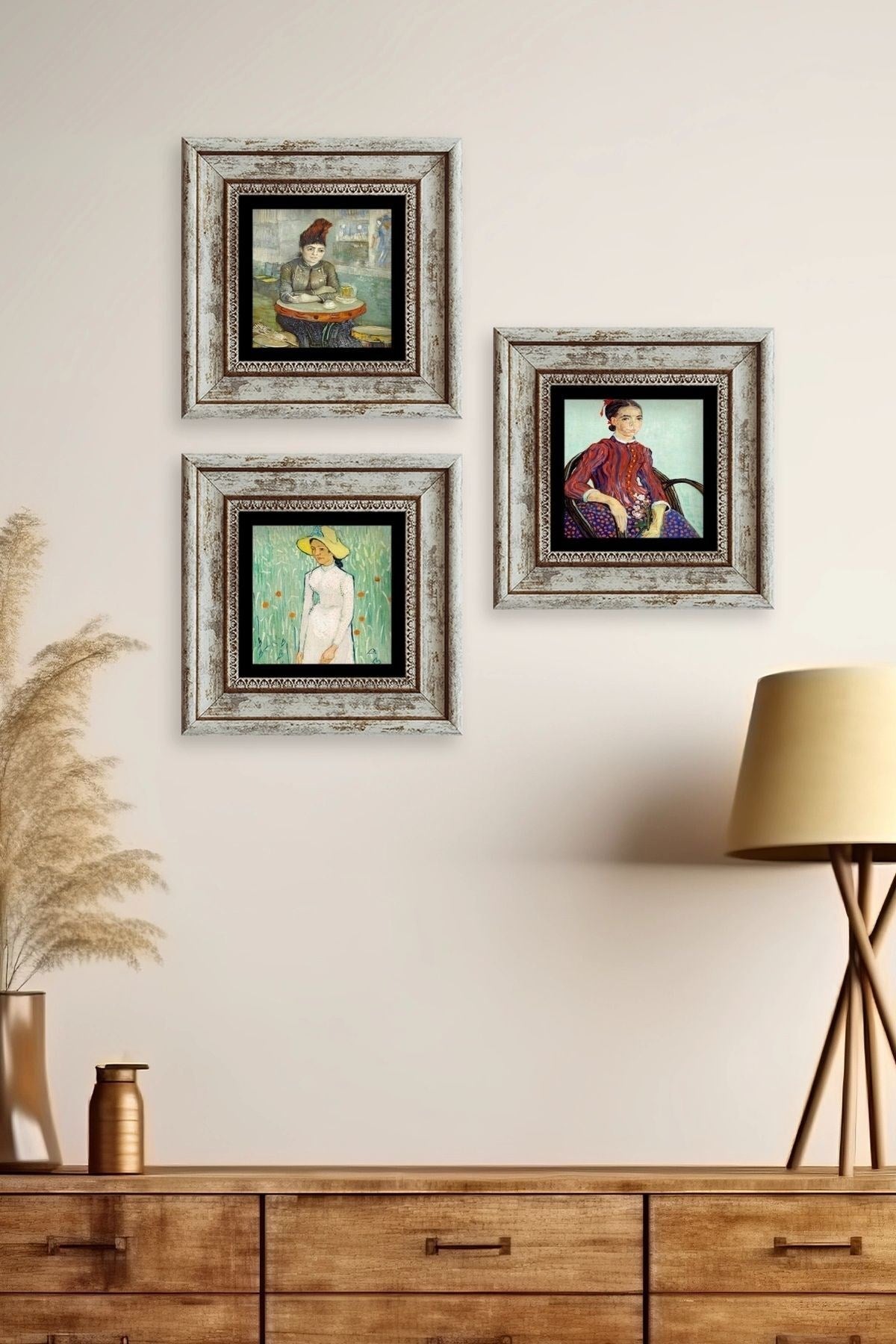 Kadınlar 3 lü Set Çerçeveli Taş Tablo 20 cm