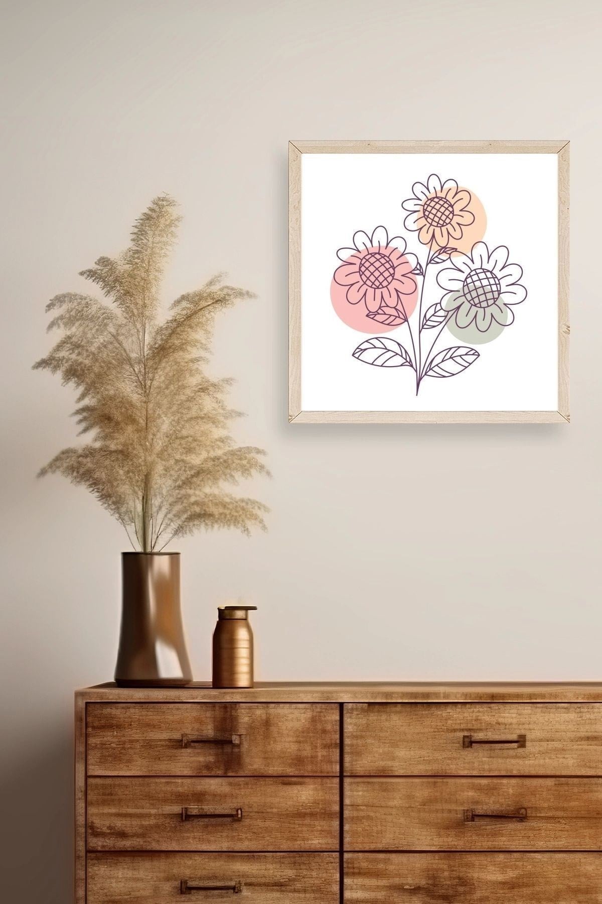 Çiçek Ahşap Çerçeveli Tablo 50 x 50