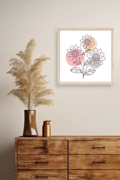 Çiçek Ahşap Çerçeveli Tablo 50 x 50