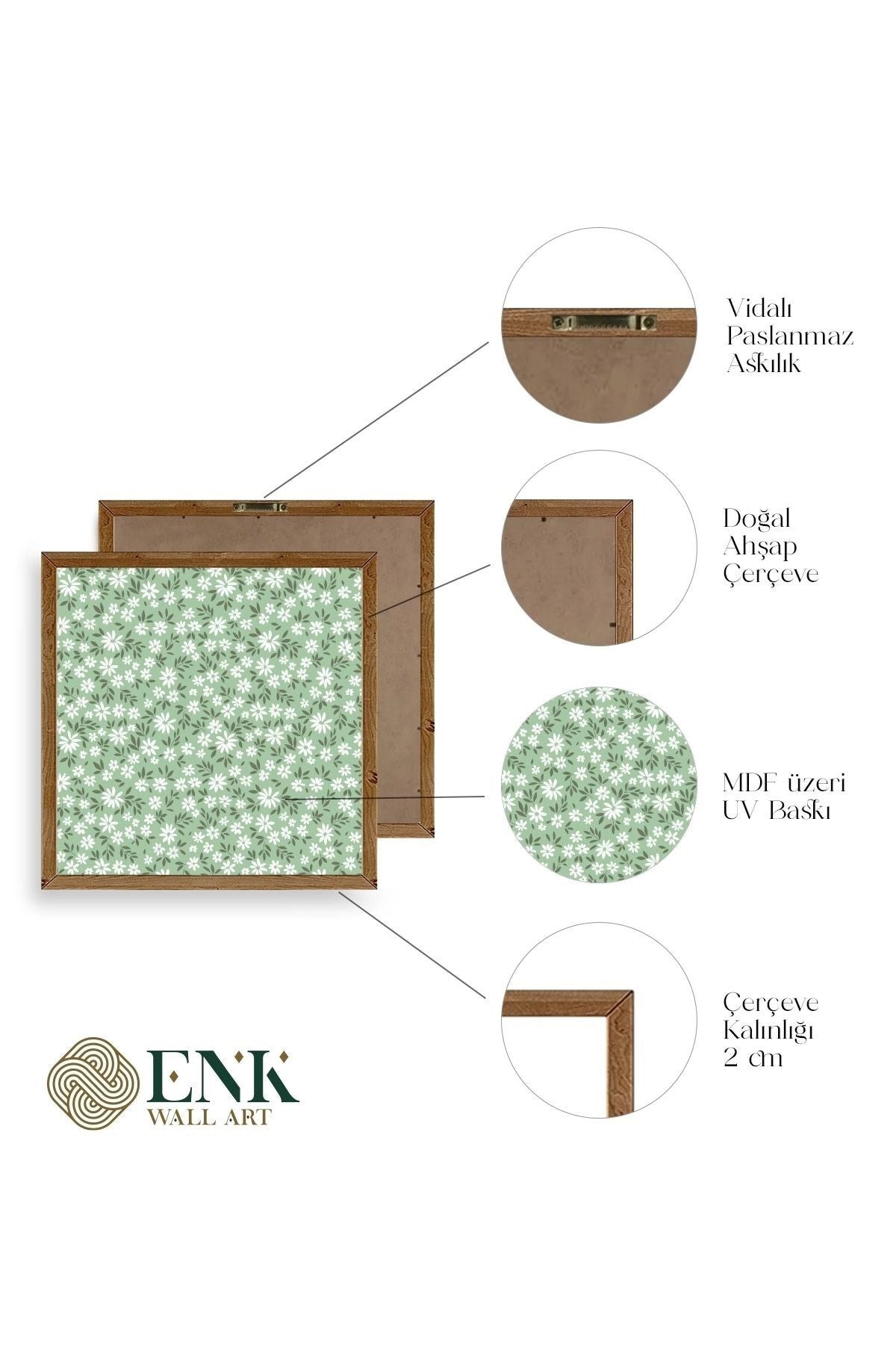 Çiçekler Ahşap Çerçeveli Tablo 23 x 23