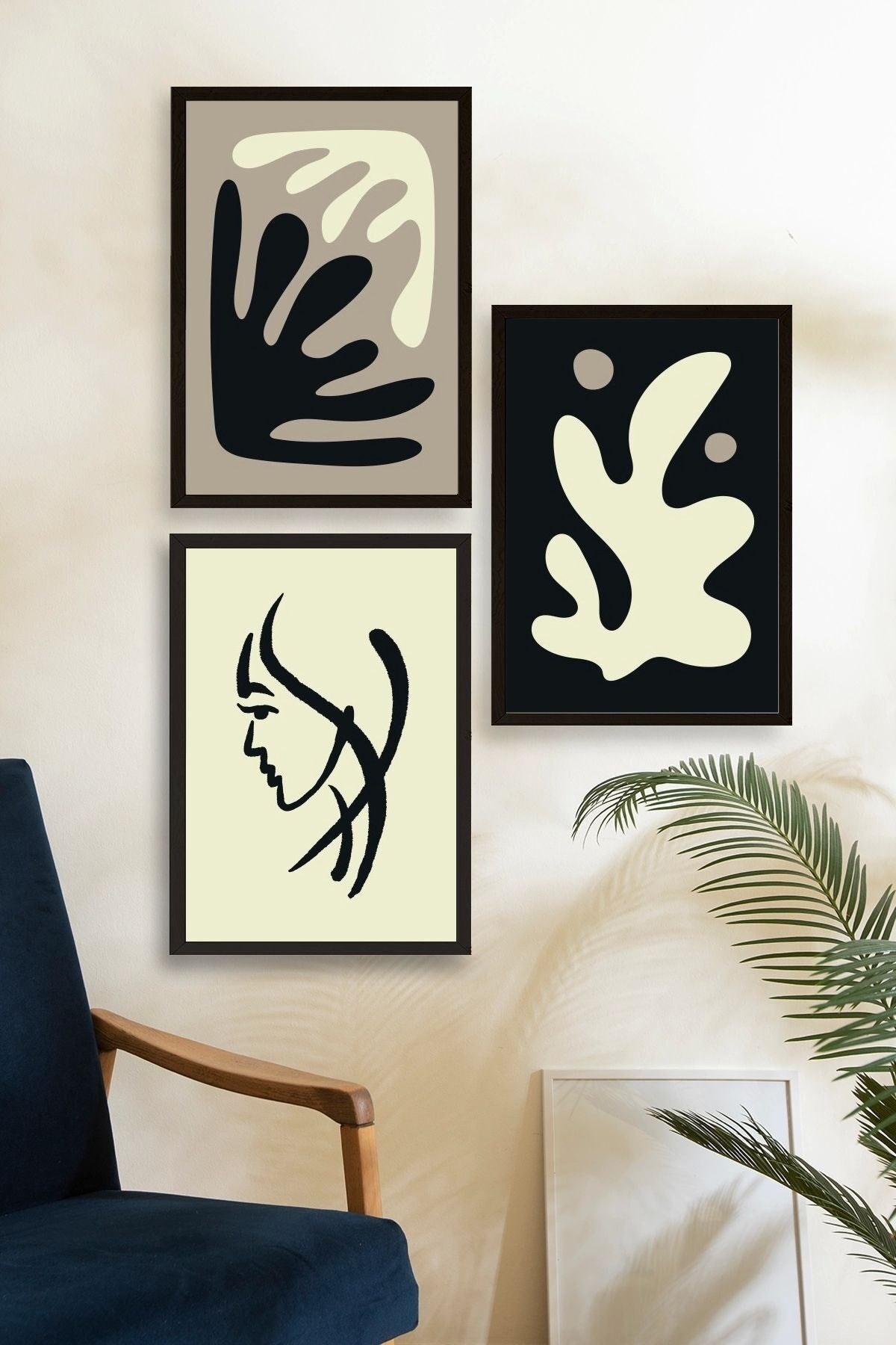 Soyut Üçlü Ahşap Çerçeveli Tablo 23 x 30