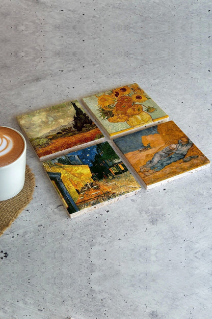 Van Gogh 4'lü Taş Bardak Altlığı
